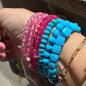 Vibrant Pink and Blue Beaded Bracelet Set